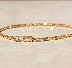 Facted metal beaded bracelet, 22k gold plated bracelet for women, Handmade jewelry